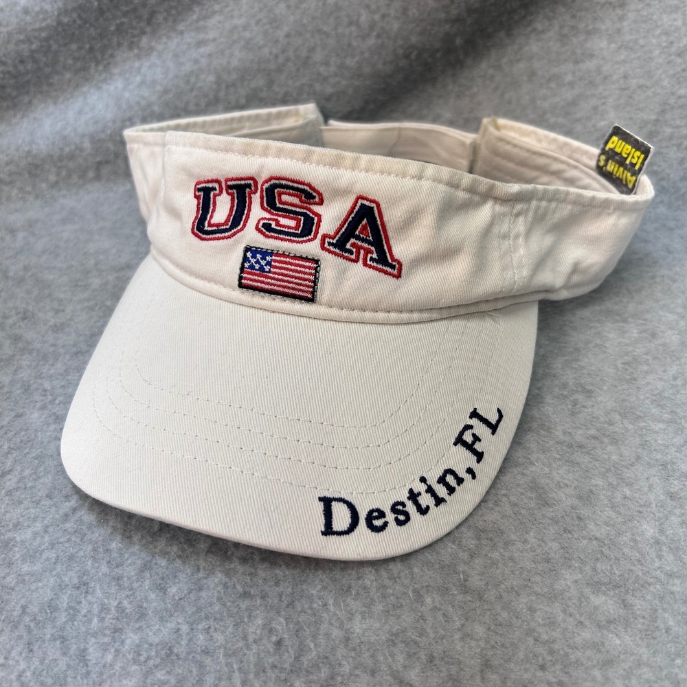 USA Flag Destin FL Unisex Cream Alvin's Island Sun Visor Embroidered OSFA